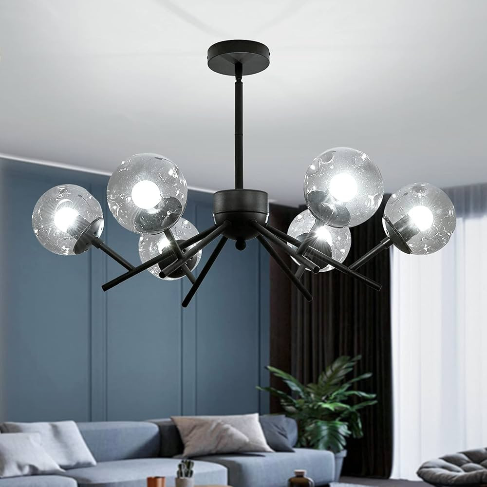SZXYKEJI 6 Light Chandelier,Vintage Glass Globe Chandelier,Black Ceiling Light for Farmhouse Livi... | Amazon (US)
