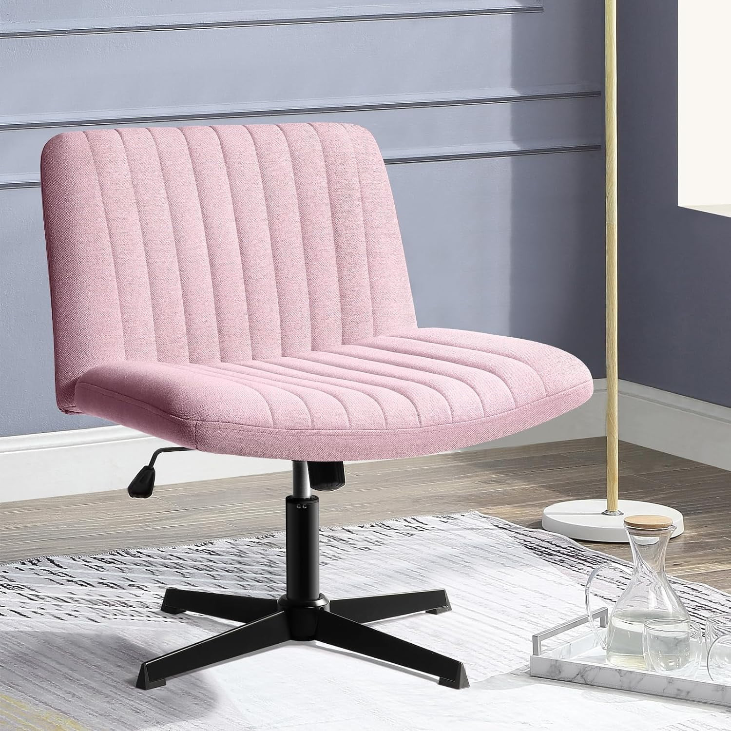 Vitesse Armless Office Desk Chair No Wheels for Girl Women,Fabric Padded Modern Swivel Vanity Cha... | Walmart (US)