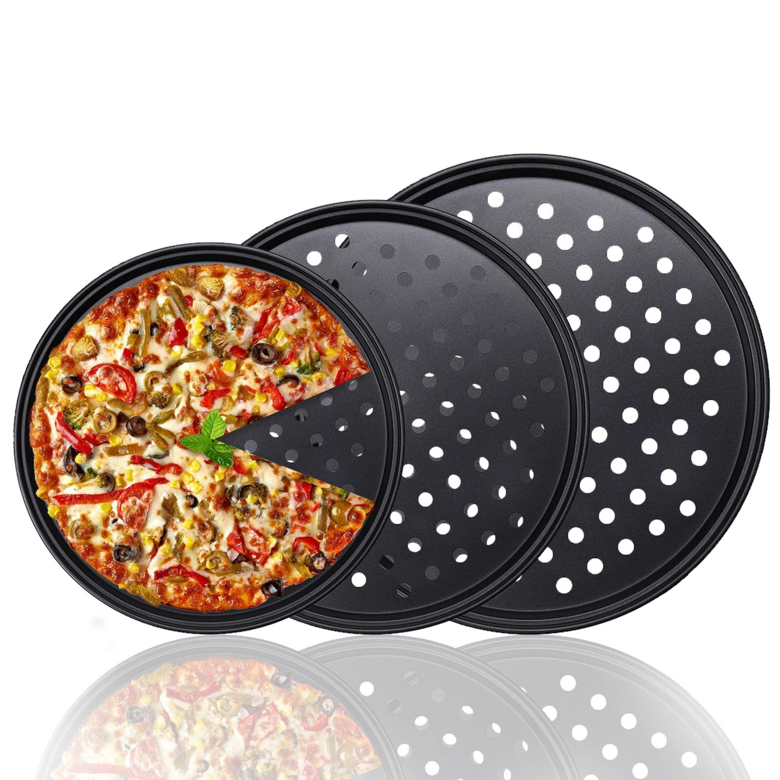 HomeMall 3 Pcs Pizza Crisper Trays, Pizza Pan with Holes for Oven, Non-Stick Perforated Pizza Bak... | Amazon (US)