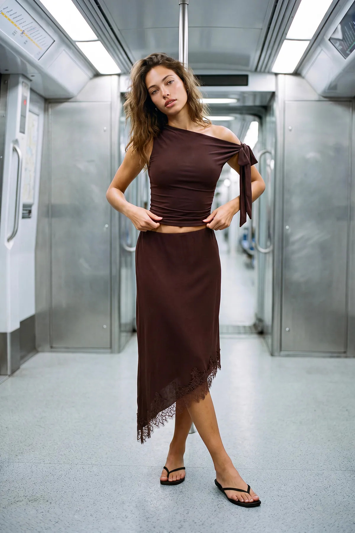 Lace Asymmetric Hem Satin Midi Skirt | Boohoo.com (UK & IE)