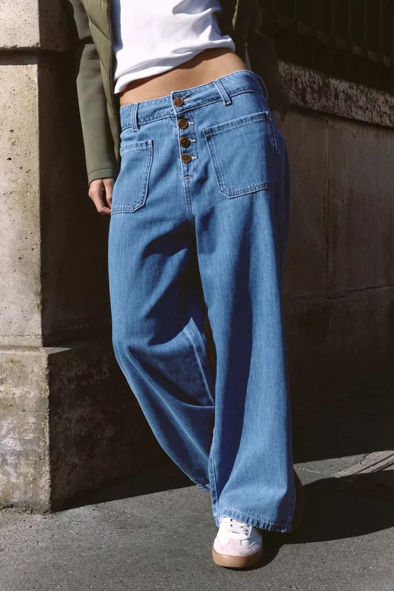 Z1975 HIGH RISE BUTTON CULOTTE JEANS | Zara US
