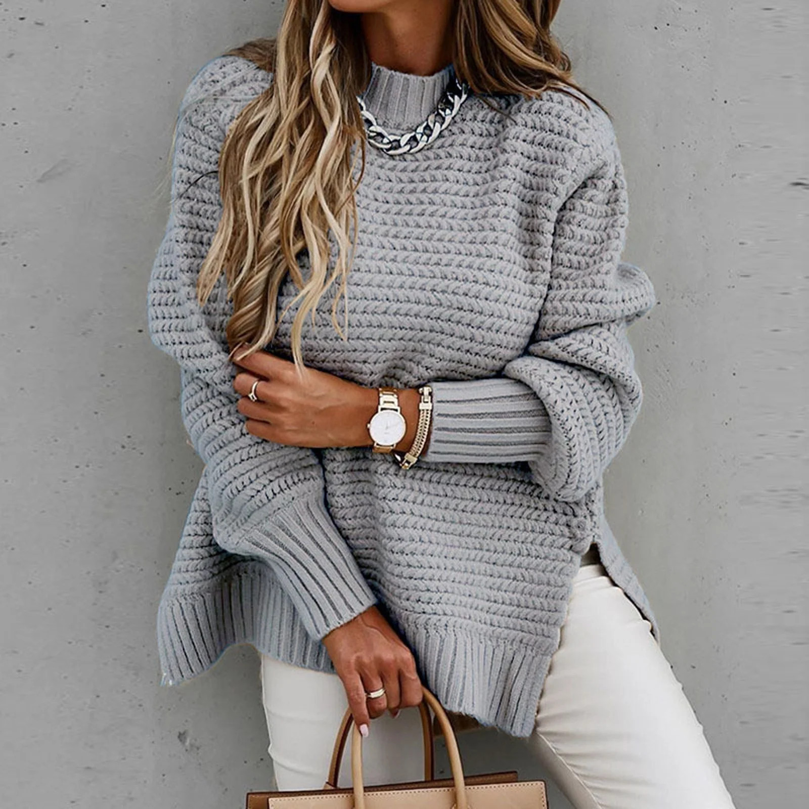 CHGBMOK Fall Sweaters for Women 2023 Solid Color Long Sleeve Pullover O Neck Shirt Sweater Tops | Walmart (US)