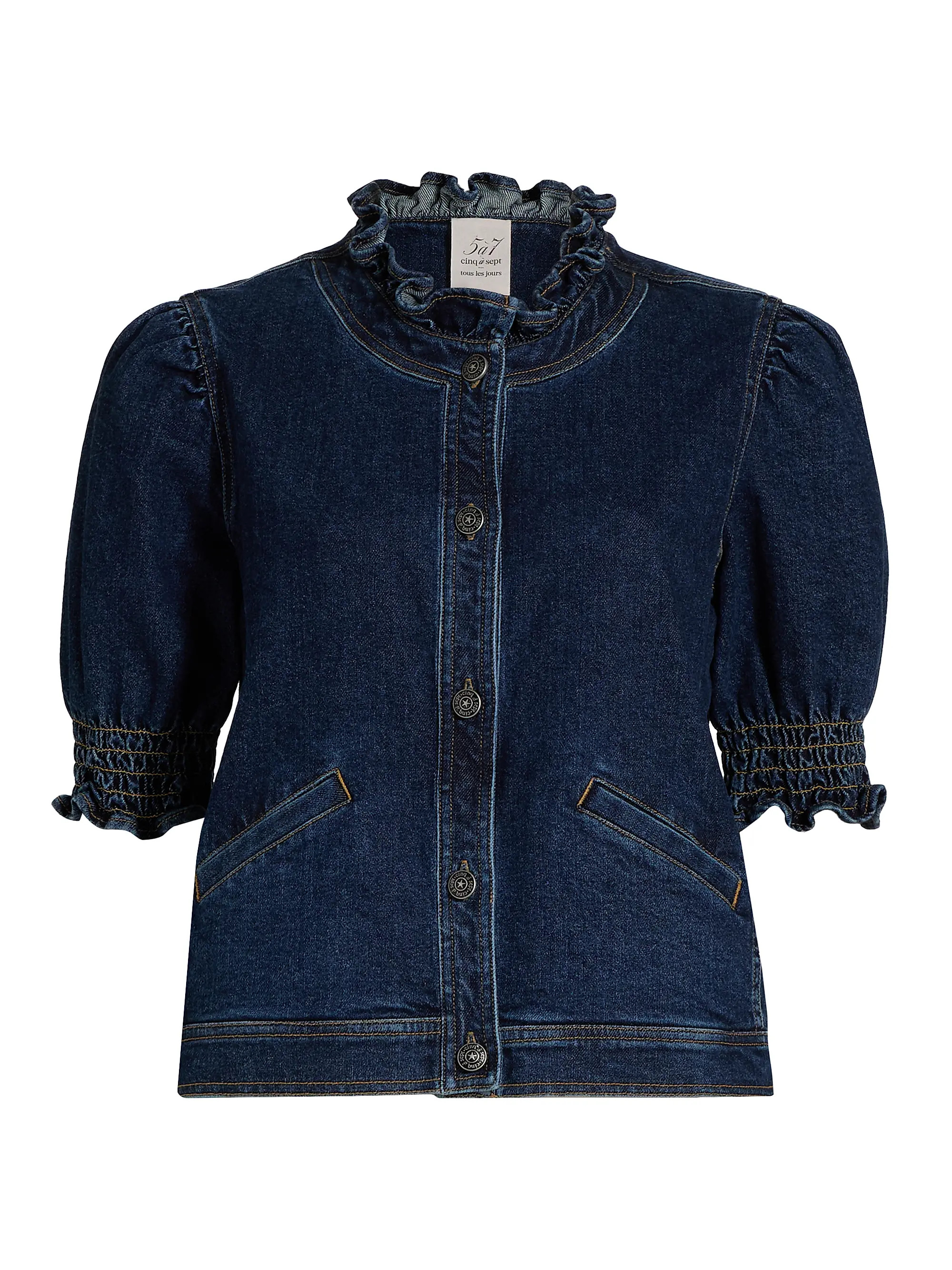 Cinq à Sept Quincy Denim Puff-Sleeve Jacket | Saks Fifth Avenue | Saks Fifth Avenue