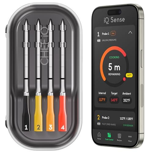CHEF iQ Sense [2025 Model] | Smart Wireless Meat Thermometer | 4 Ultra-Thin Probes | WiFi Unlimited Range | 1000°F Heat Safe | 5 Sensors | BBQ, Grill, Oven, Smoker, Air Fryer | Gen3 | Amazon (US)