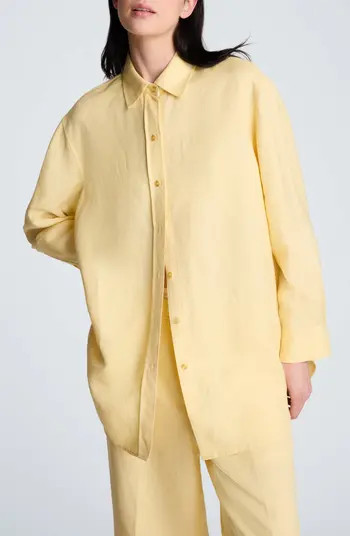 Kenneth Cole Long Linen Blend Button-Up Shirt | Nordstrom | Nordstrom