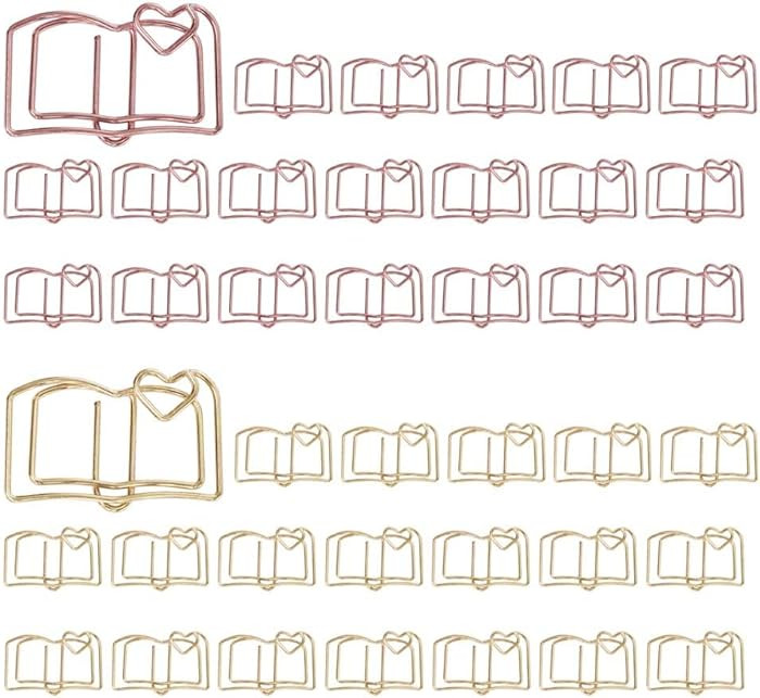 OWLFAVO 40pcs Book Shape Paper Clips with Clear Box, Rose Gold and Yellow Gold, Funny Cute Paperc... | Amazon (US)