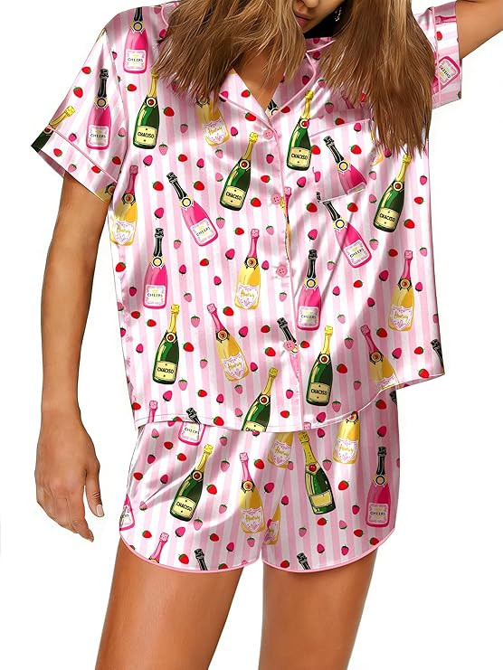Ekouaer Silk Satin Pajama Set for Women Button Down Short Sleeve Top and Shorts Pjs Sets Sleepwea... | Amazon (US)
