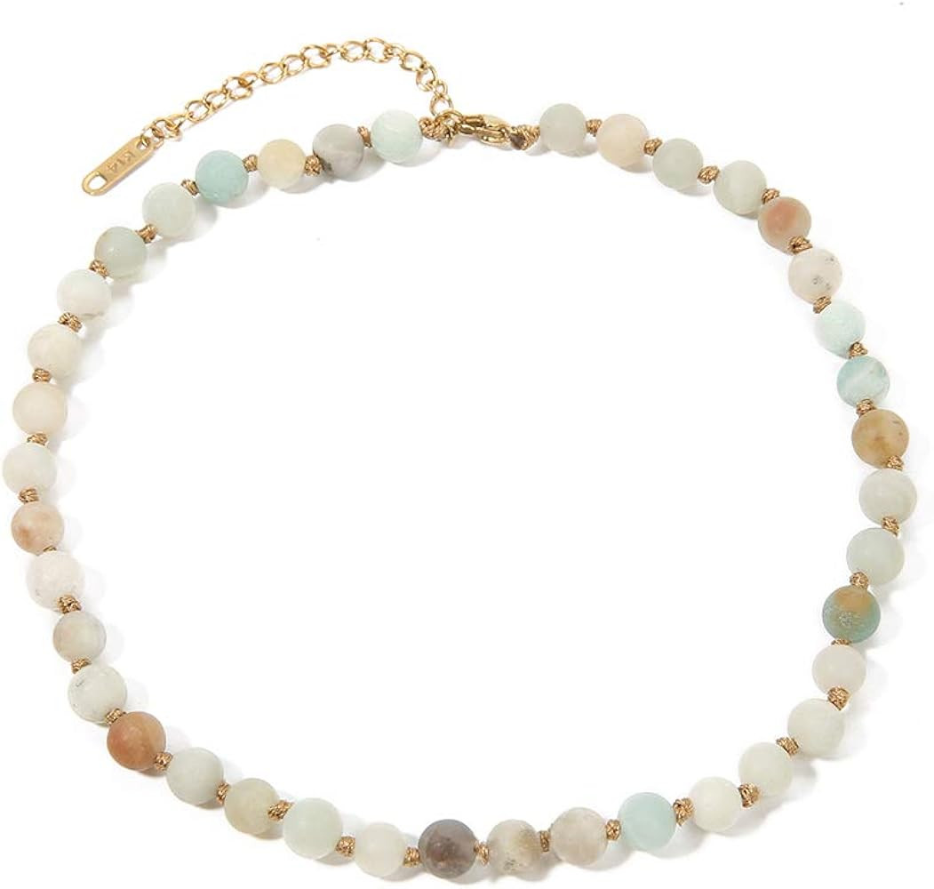 BALIBALI Semi Precious Stone Beaded Choker Necklace 14K Gold Plated Natural Stone Double Strand N... | Amazon (US)