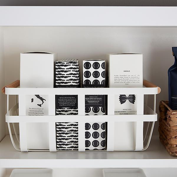 Yamazaki Tosca Basket w/ Wooden Handles Black/Natural | The Container Store