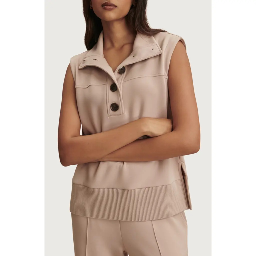 Varley Conall Half Button Sleeveless Top in Mushroom at Nordstrom, Size X-Large | Nordstrom