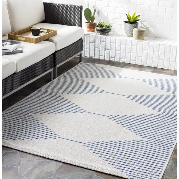 Scot Geometric Machine Woven Indoor / Outdoor Area Rug in Navy/Off-White | Wayfair North America