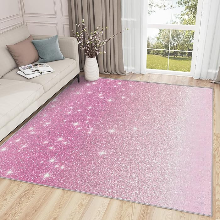 Pink Glitter Rugs for Bedroom - 4x6 Rug, Sparkle Rug - Home Decor, Ombre Gradient Area Rug, Kids ... | Amazon (US)