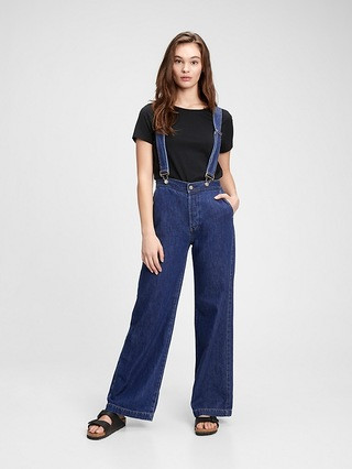 Wide-Leg Suspender Jeans With Washwell&#153 | Gap (US)