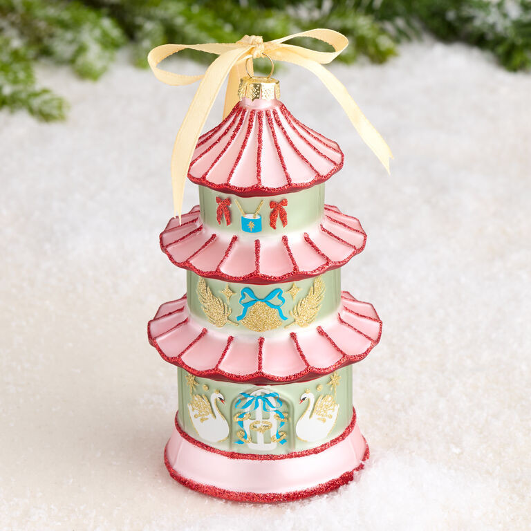 Green Glass Tiered Holiday Tower Ornament | World Market