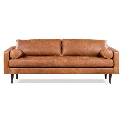 Florence Mid-Century Modern Sofa Cognac Tan - Poly &#38; Bark | Target