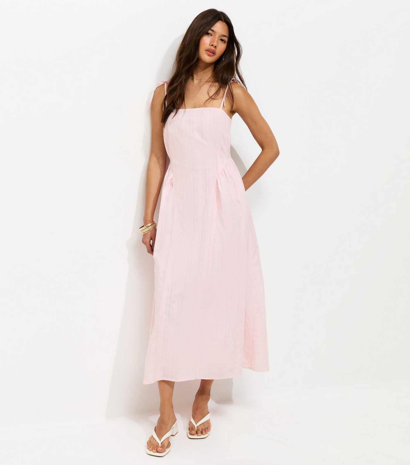 Light Pink Cotton Cami Strap Corset Ruched Hip Midi Dress | New Look | New Look (UK)