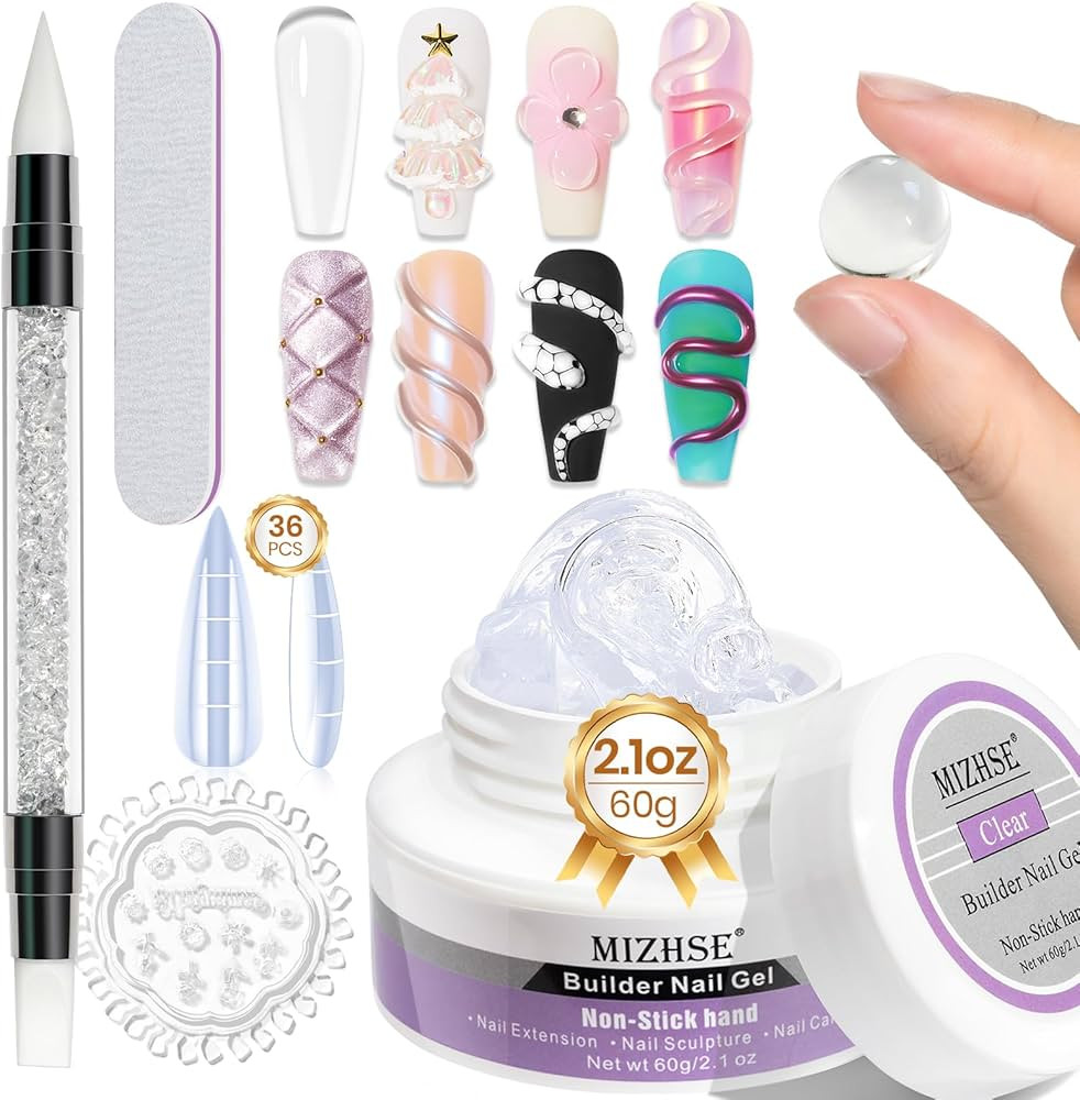 MIZHSE Solid Builder Gel for Nails, 60g Large Capacity Clear Hard Gel for Nails 3D Sculpting Gel ... | Amazon (US)