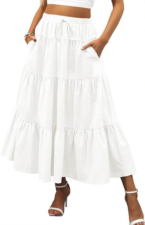 SEMARO Summer Maxi Skirts for Women Tiered A-Line Boho Flowy Long Skirts High Waist Beach Dress w... | Amazon (US)