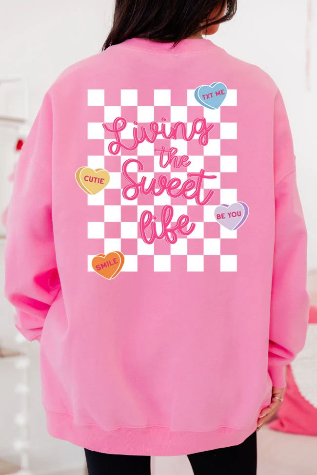 Candy Hearts Conversation Pink Oversized Graphic Sweatshirt | Pink Lily