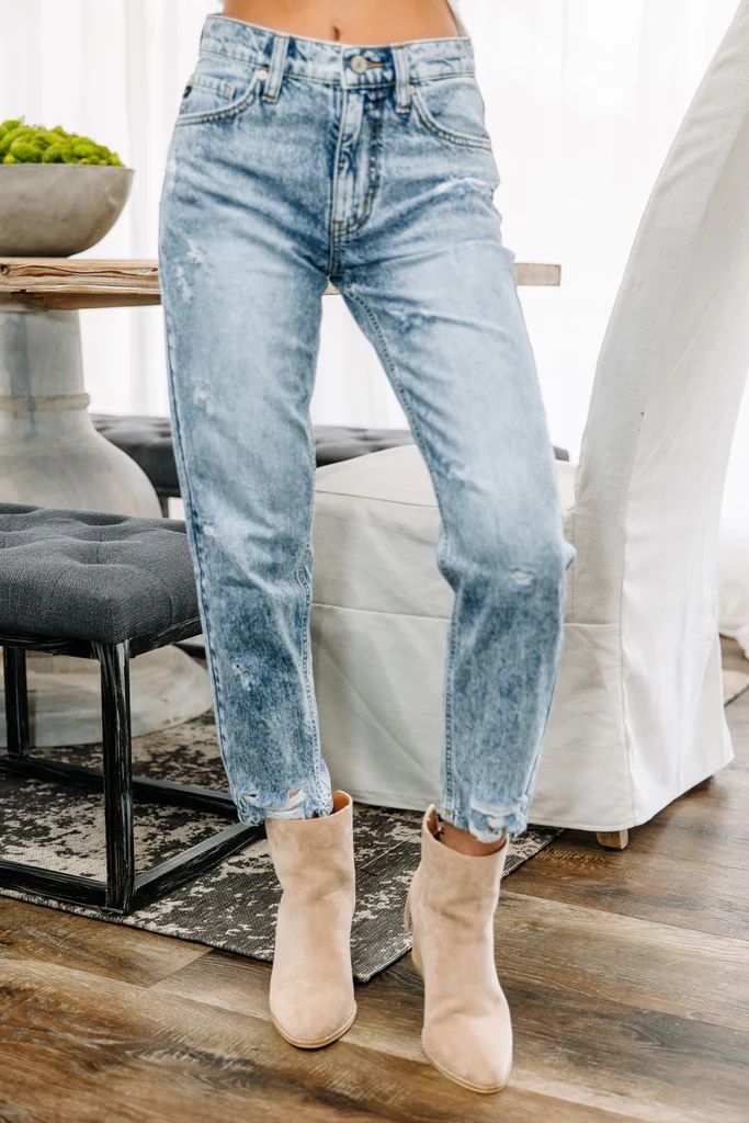 KanCan: Straight Ahead Medium Wash High Rise Distressed Mom Jeans | The Mint Julep Boutique