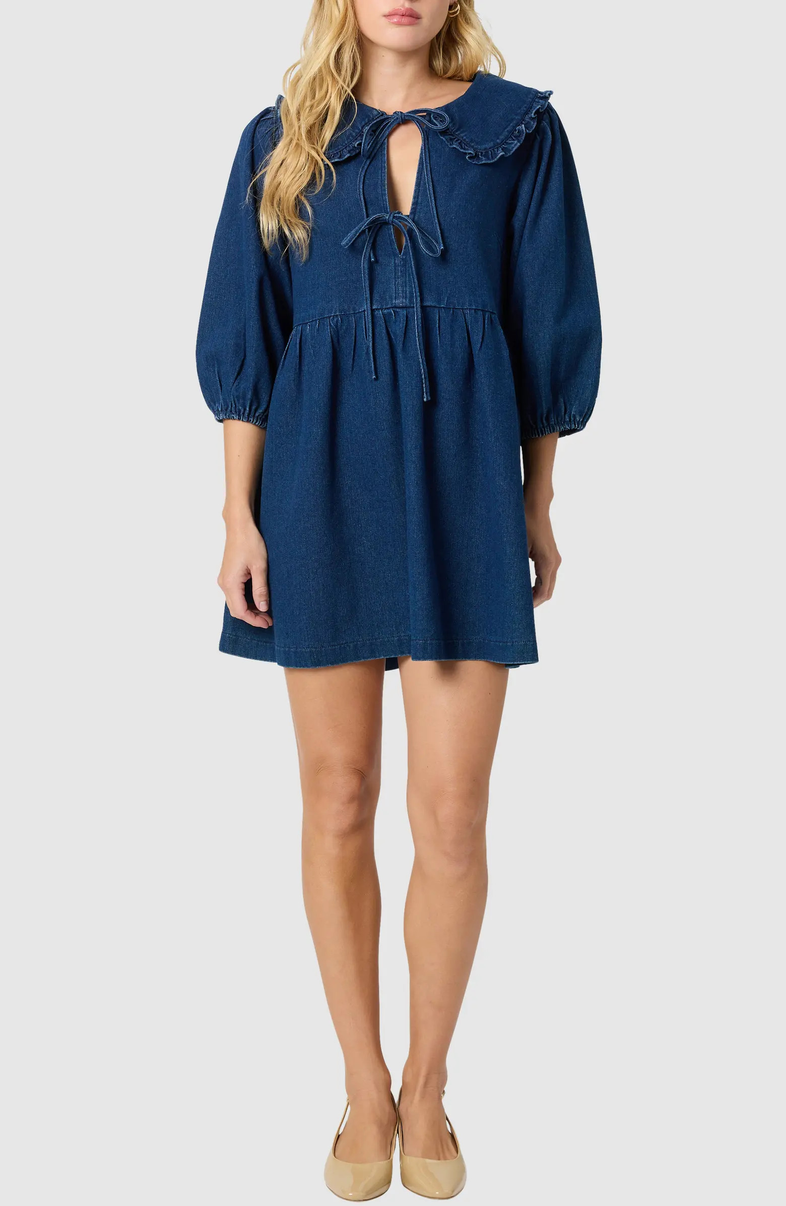 Frill Collar Denim Minidress | Nordstrom
