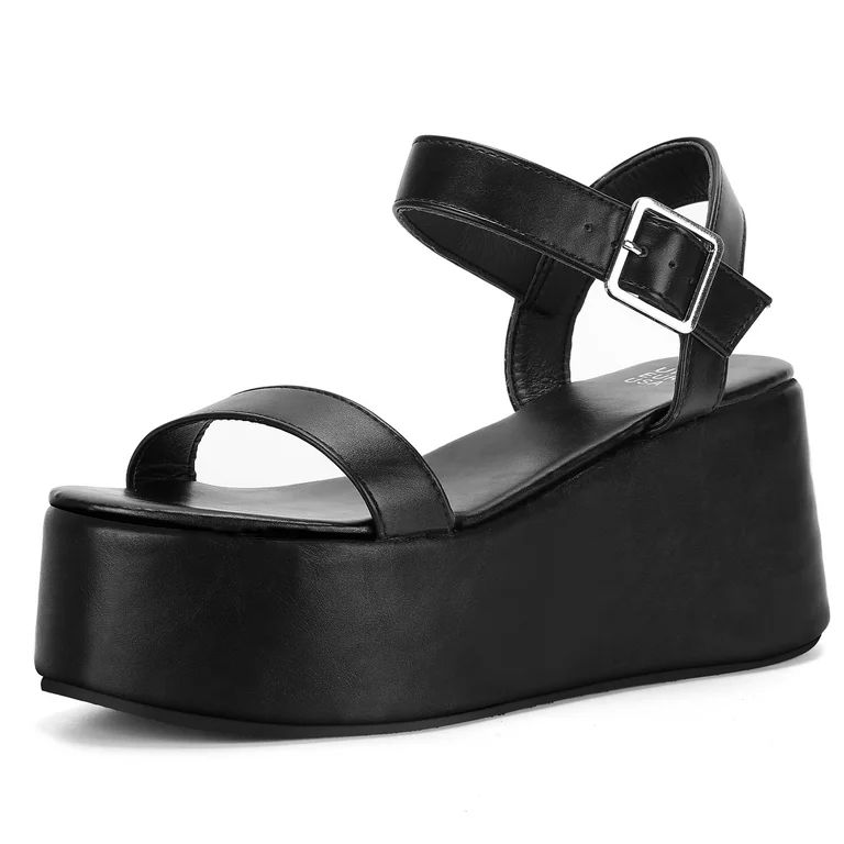 READYSALTED Women's Open Toe Cute Platform Wedge Ankle Strap Sandals(Black,Size 10) | Walmart (US)