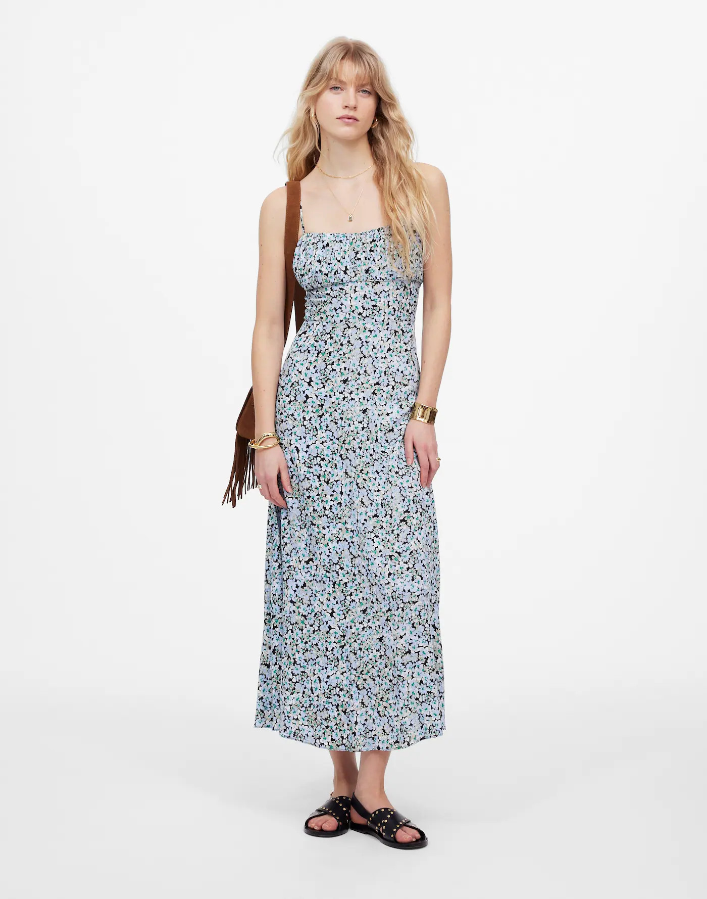 Ruched Sweetheart Sleeveless Midi Dress in Floral | Madewell | Madewell