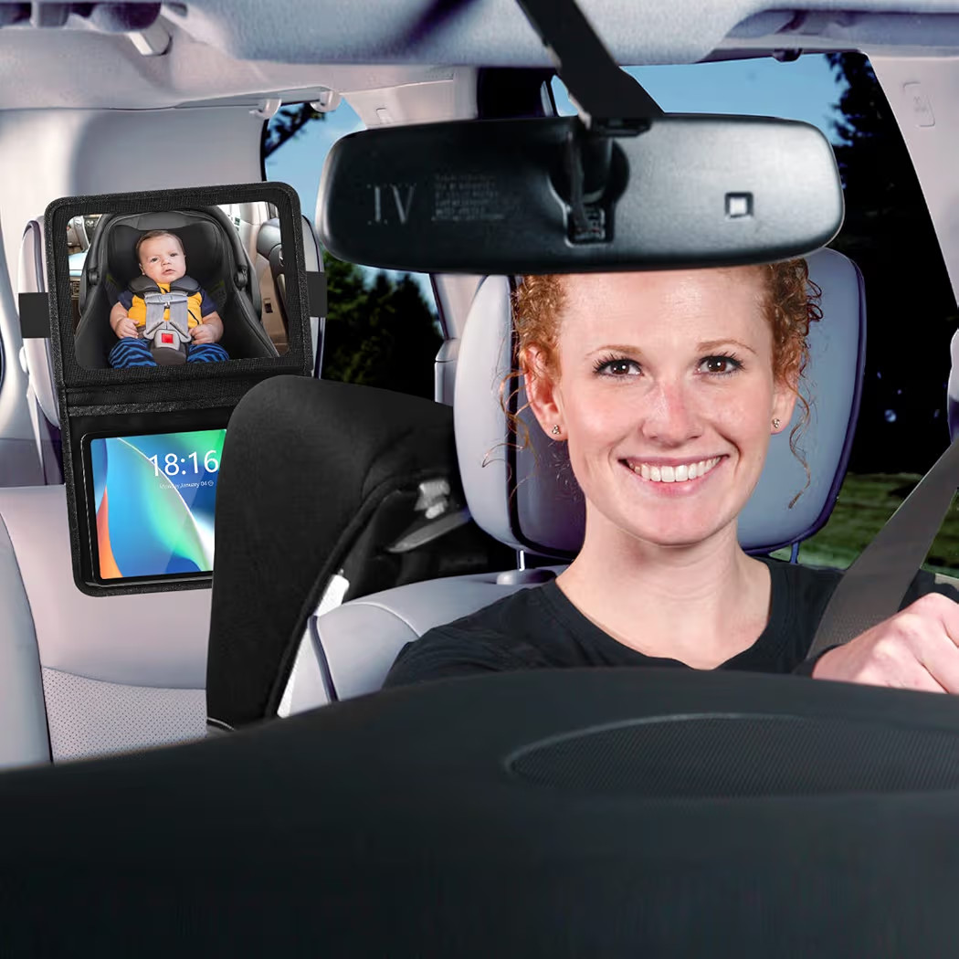 Baby Car Mirror with Adjustable Tablet Holder, Road Trip Essentials for Kids, Backseat Mirror to ... | Amazon (US)