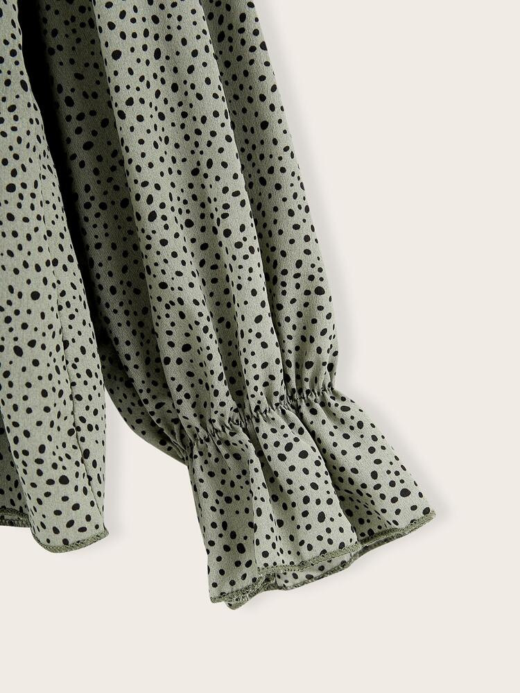 Plus Speckled Print Self-Tie Peplum Top | SHEIN