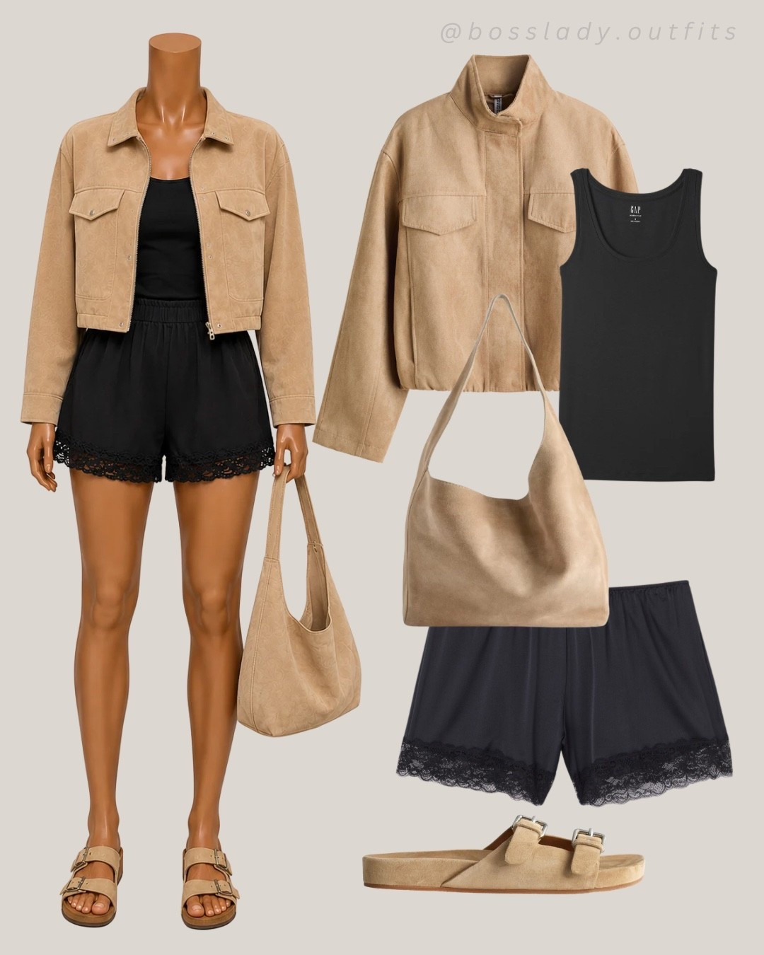 this fit is giving effortless errand run energy

Tags: tan jacket outfit, black shorts outfit, suede shoulder bag, buckle sandals outfit, neutral outfit inspo, casual fall transition outfit, jacket and shorts outfit, lace trim shorts, going out day outfit, beige and black outfit

#LTKshoes #LTKstyletip #LTKbag
