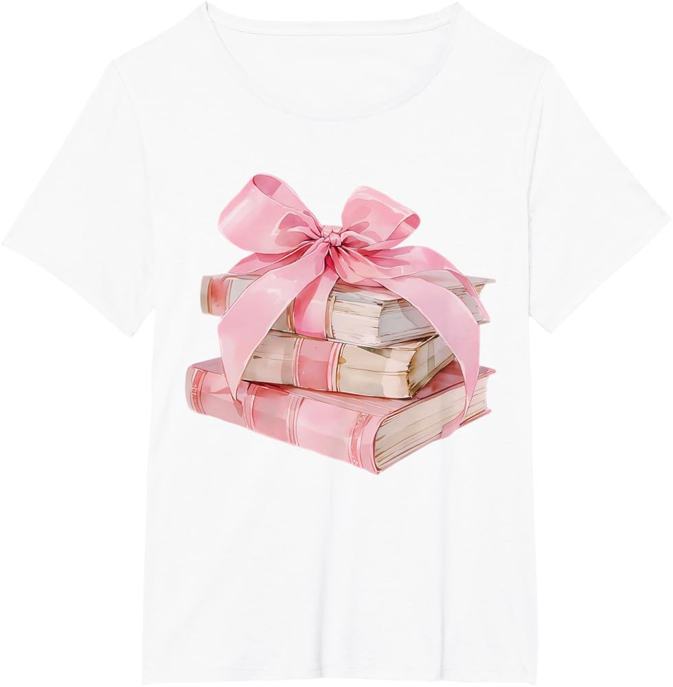 Cute Pink Bow Book Graphic for Girl Women T-Shirt | Amazon (US)