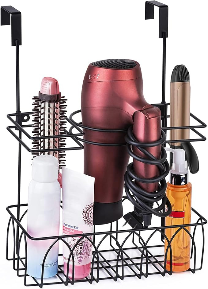 Alsonerbay Hair Dryer Holder Wall-Mounted/Door-Hanging Hair Tool Storage Caddy Bathroom Metal Bas... | Amazon (US)