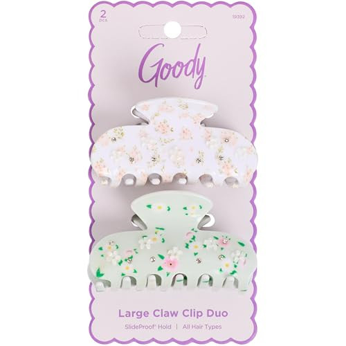 Goody SlideProof Large Claw Clips, Stylish, Secure Grip Hair Clips, Styling Accessories for All Occasions and All Hair Types, Gifts for Women & Girls, Floral Print, 2 Ct | Amazon (US)