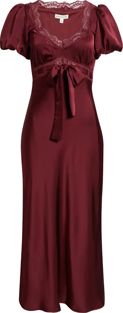 MOON RIVER Puff Sleeve Lace Trim Maxi Dress | Nordstrom | Nordstrom