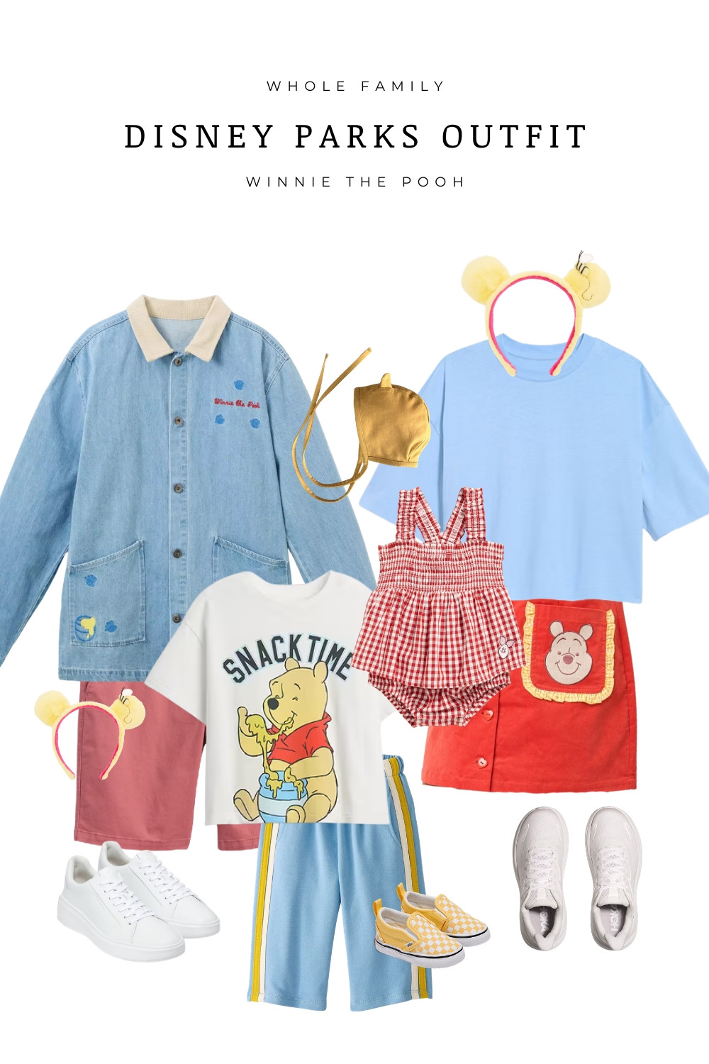  

Whole family Winnie the Pooh Disney parks outfit idea featuring coordinating red, yellow, and blue looks. Classic Pooh bear graphic tee, gingham romper, denim jacket, character skirt, and matching mouse ears. Perfect for Disneyland or Disney World family photos, park days, and character meet and greets.

 

#LTKKids #LTKmomlife