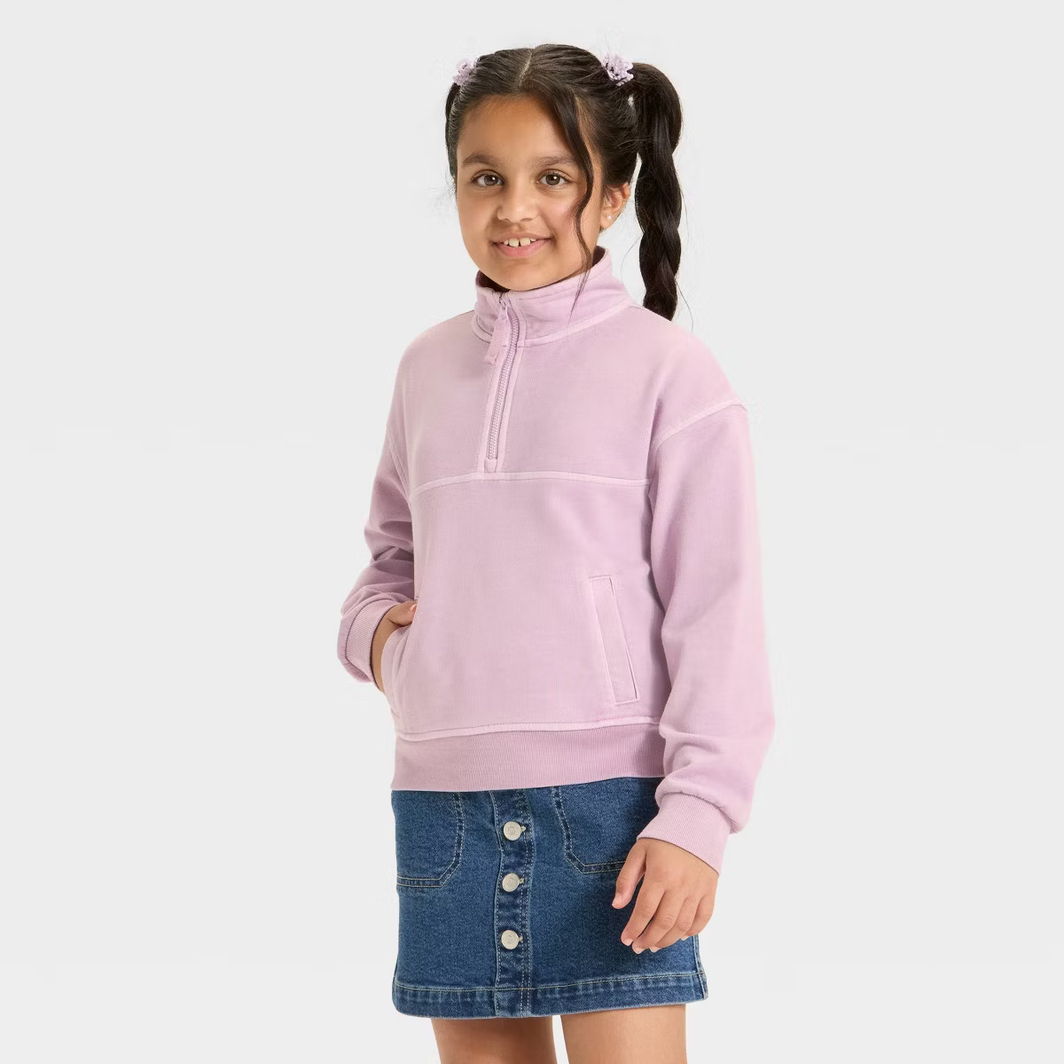 Girls' French Terry Quarter Zip Pullover Sweatshirt - Cat & Jack™ | Target