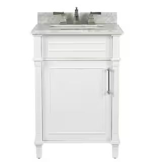 Home Decorators Collection Aberdeen 24 in. W x 20 in. D x 34.5 in. H Bath Vanity in White with Wh... | The Home Depot