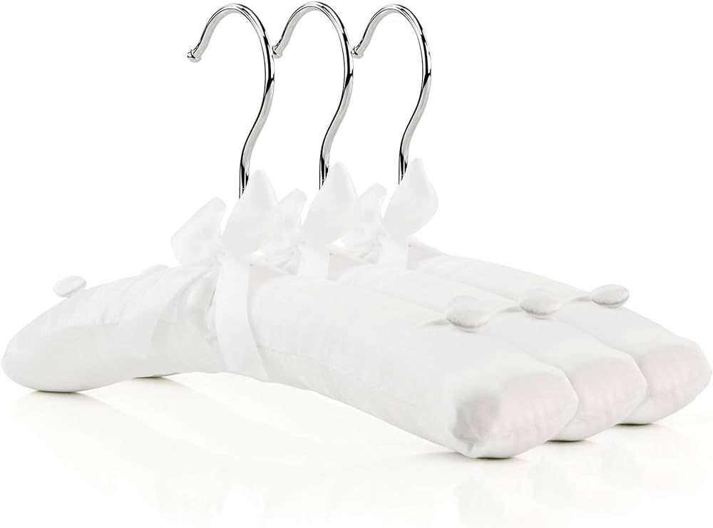 HANGERWORLD Pack of 3 Small Kids Satin Padded Hangers - 11.8inch Soft White Infant, Toddler and B... | Amazon (US)