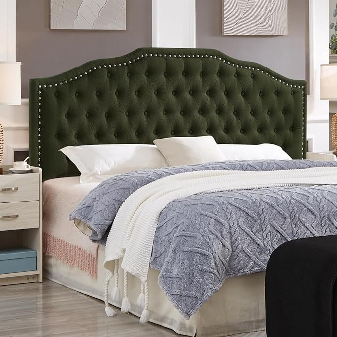 24KF Upholstered Button Tufted King Size Headboard with Nailhead Trim, Elegant Boucle Fabric Cali... | Amazon (US)