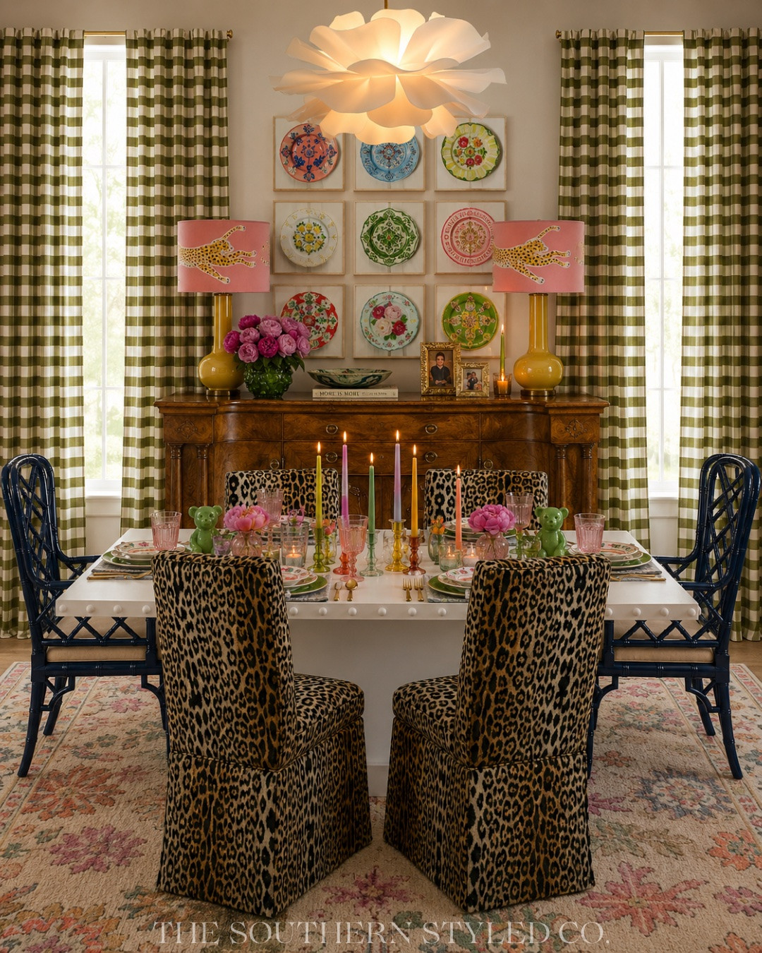 ✨ Hosting season is my favorite season. ✨

I couldn’t resist pulling together this colorful dining room with some of my favorite statement pieces—leopard print, chinoiserie-inspired art, bold blues, pink accents, and all the layered details that make guests feel right at home. 💗🐆

From the scalloped pendant to the bamboo chairs, colorful candleholders, and the prettiest olive striped drapes, every piece is linked for you in my LTK.

Would you host a dinner party here? 🍽️🌸

🛍️ Shop the entire room by following me on LTK and tapping this post!

#LTKHome #DiningRoomDecor #ColorfulHome #EclecticDecor #Grandmillennial #SouthernStyle #MaximalistHome #TraditionalHome #InteriorInspo #DiningRoomInspo #HomeStyling #HostingInStyle #LayeredInteriors #CollectedHome #SouthernGirlStaples

#LTKHome #LTKSeasonal #LTKWedding