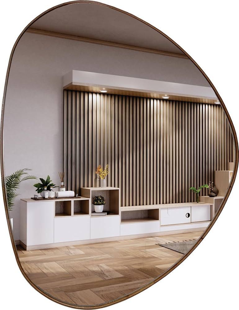 Espelho Decorativo Organico Com Borda Em Lamina De Madeira P | Amazon (BR)