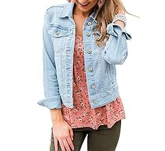 LookbookStore Women's Basic Long Sleeves Button Down Fitted Denim Jean Jackets | Amazon (US)