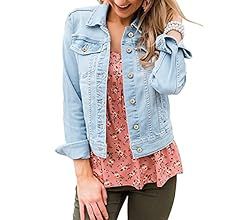 LookbookStore Women's Basic Long Sleeves Button Down Fitted Denim Jean Jackets | Amazon (US)