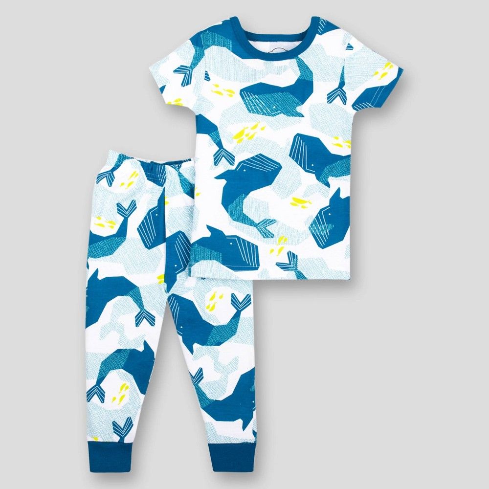 Lamaze Baby Boys' 2pc Whales Organic Cotton Short Sleeve Snug Fit Pajama Set - Blue 12M | Target