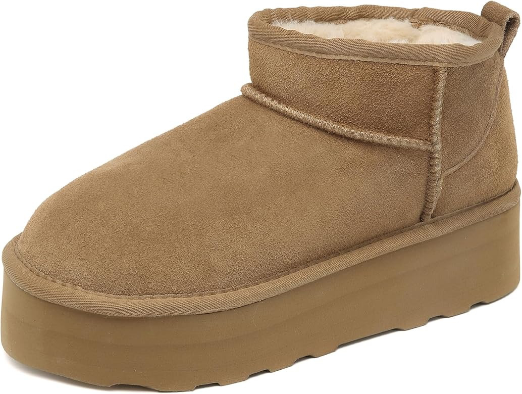 Meik Mangni Women's Ultra Mini Platform Fashion Boot Classic Short Ankle Boot Cloud Warm Fur Line... | Amazon (US)