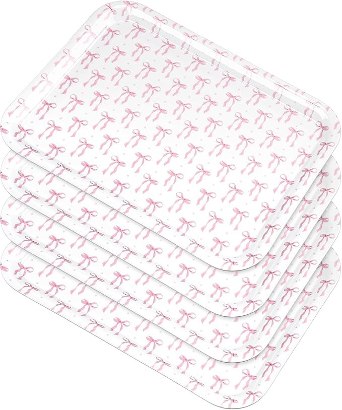 Rtteri 4 Pcs Pink Bow Coquette Theme Trays 13 x 10 Inch Serving Bow knot Reusable Plate for Pink ... | Amazon (US)