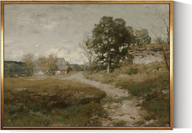 InSimSea Golden Framed Vintage Canvas Wall Art Arkville Landscape Rustic Country Road Home Decor ... | Amazon (US)