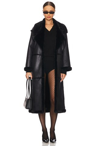 Polly Faux Fur Trench Coat in Black & Beige | Revolve Clothing (Global)