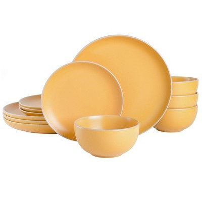 Gibson Home 12pc Rockaway Round Stoneware Dinnerware Set Matte Yellow: Solid Dishware Set, Service for 4, Dishwasher & Microwave Safe | Target