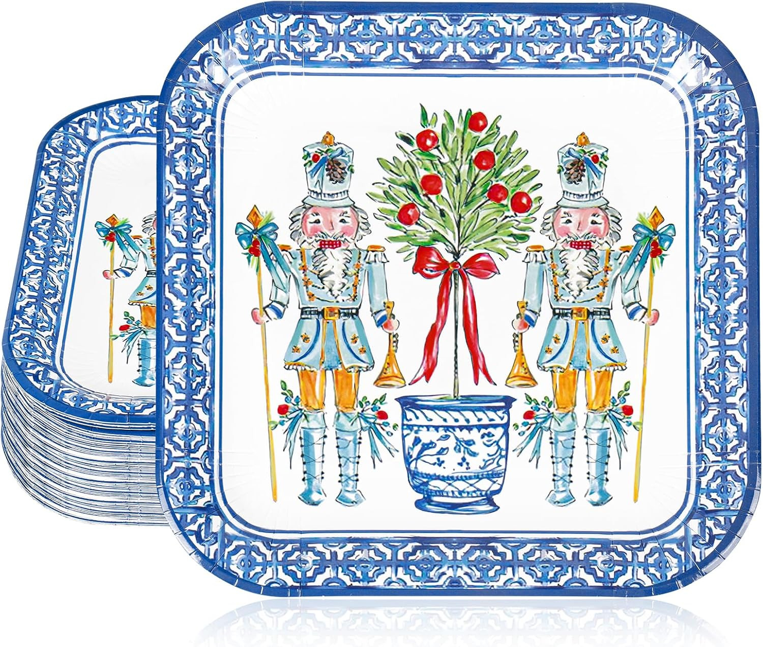 JarThenaAMCS 50 Pcs Christmas Paper Plate Nutcracker Chinoiserie Disposable Plates Square Dinner Plates for Xmas Winter Party Tableware Supplies, 9 Inch | Amazon (US)